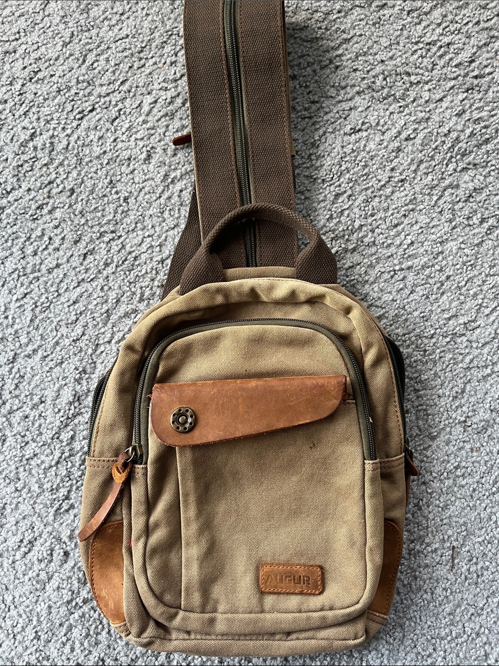 Canvas Sling Bag in Tan with Brown Leather Accents
